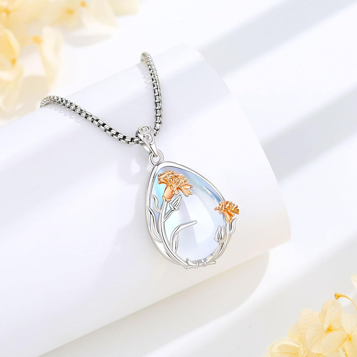 EUDORA Moonstone Turquoise Necklace for Women S925 Sterling Silver, Angel Tears Water Droplets Pendant Grandma Necklace Jewelry for Women Gifts for Mother in Law Mothers Day Gifts for Mom, 20"