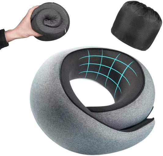 Travel Pillow, Memory Foam Neck Pillow with Ergonomic 360° Support, Travel Neck Pillow for Airplanes, Compact Design for Plane, Car & Office Travel Essentials, Gray
