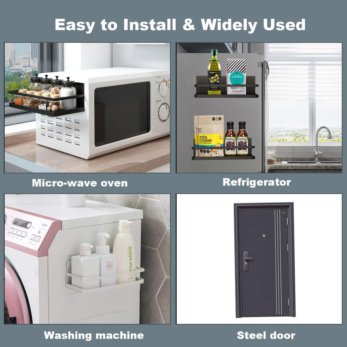 2 Pack Magnetic Spice Rack, Easy to Install on The Side of Refrigerator/Space Saving Kitchen Organization Shelf Organizer for Cabinet