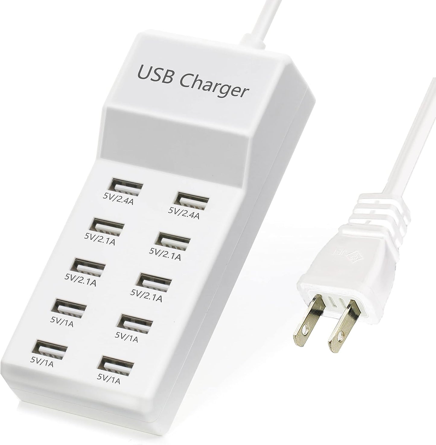 50W USB Charging Station with 10-Port Family-Sized Smart USB Ports for Multiple Devices - Smart Phone, Tablet, Laptop Computer - for iPhone 15/14/13 Black