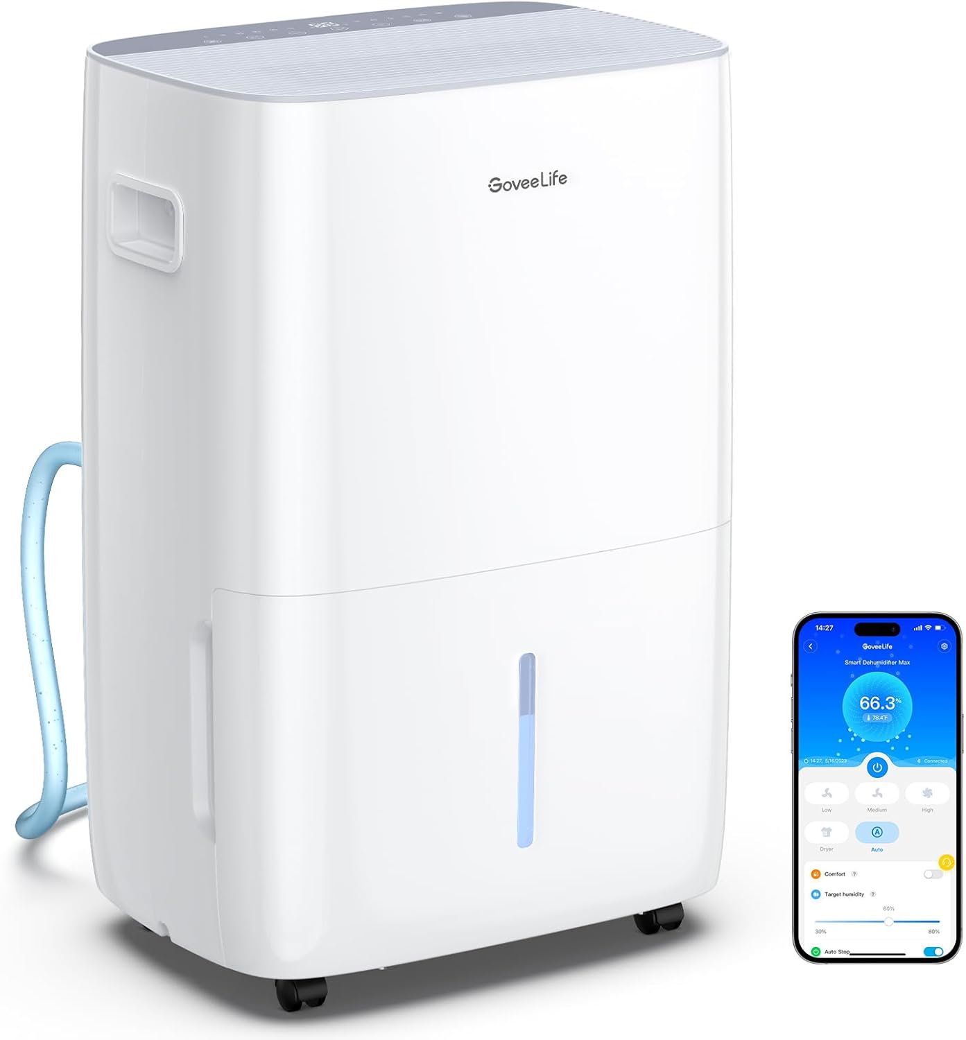 GoveeLife Dehumidifier for Home 4,500 Sq. Ft. 50 to 137 Pint with Pump, Drain Hose, Smart Dehumidifier for Basement with Humidity Control, Auto Shut Off/Defrost, 5 Modes, Bedroom, Bathroom, Garage