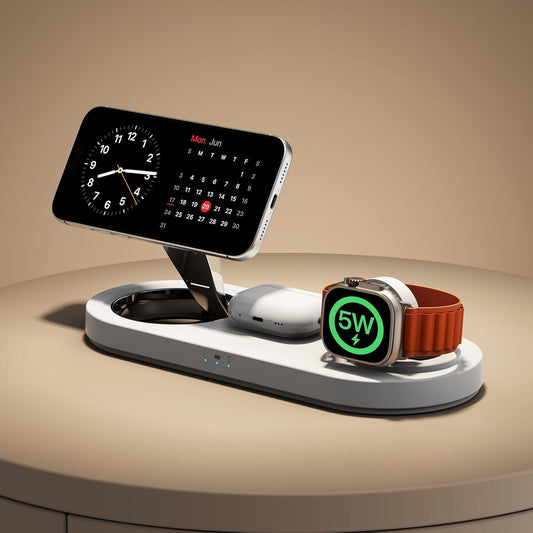 15W • Metals • Travel Ready,Magnetic 3 in 1 Wireless Charging Station,for iPhone17-12,Fast 5W Charger for Apple Watch AirPods,Foldable Stand MagSafe Charger Dock for Nightstand Desk Travel