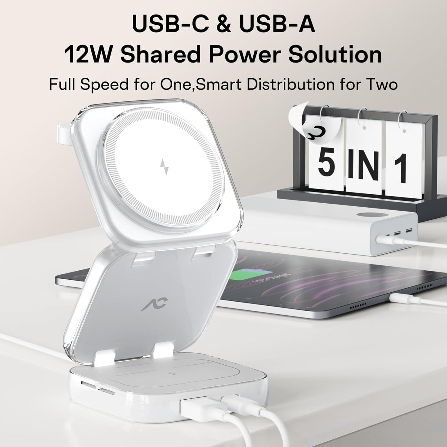5-in-1 Wireless Charger for MagSafe, AC ISLAND Portable Travel Charging Station, 35W Max Qi2 Fast Foldable Magnetic Stand, Evolved for iPhone 17-12 Series, Apple Watch, AirPods (with 35W Adapter)