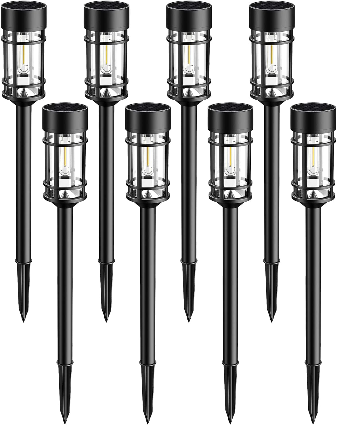 ILANCK Solar Lights Outdoor Waterproof, 8 Pack 21" Solar Pathway Lights with Metal & Glass, Auto On/Off Garden Lights for Yard, Landscape, Driveway Walkway