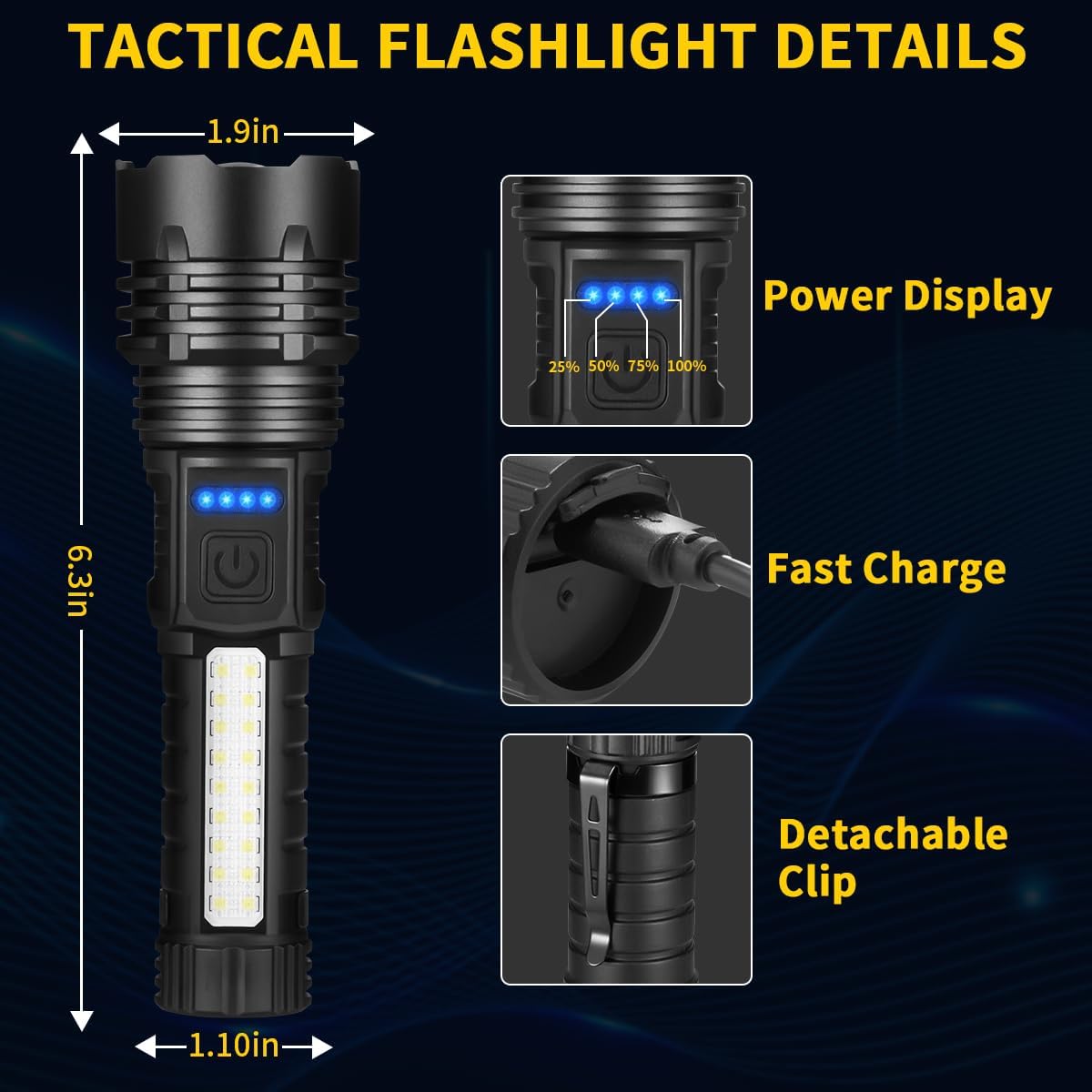 ZioeYiue Rechargeable Flashlights High Lumens, 7Mode Super Bright Flashlight Powerful, Adjustable Tactical Flash Light, Gifts for Father's Day, LED Flashlights for Home Emergency Camping Essentials