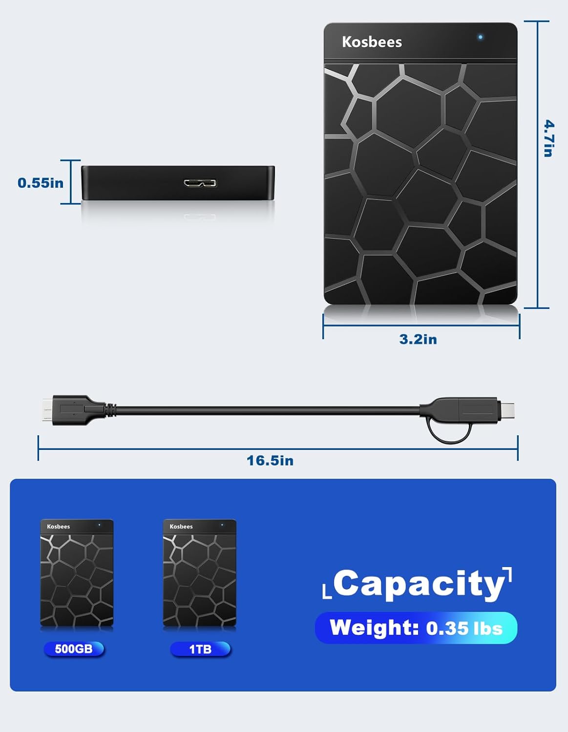 500 GB External Hard Drives,Portable Hard Drive for Windows,Ultra Slim External HDD Store Compatible with PC, MAC,Laptop,PS4, Xbox one, Xbox 360;Plug and Play Ready