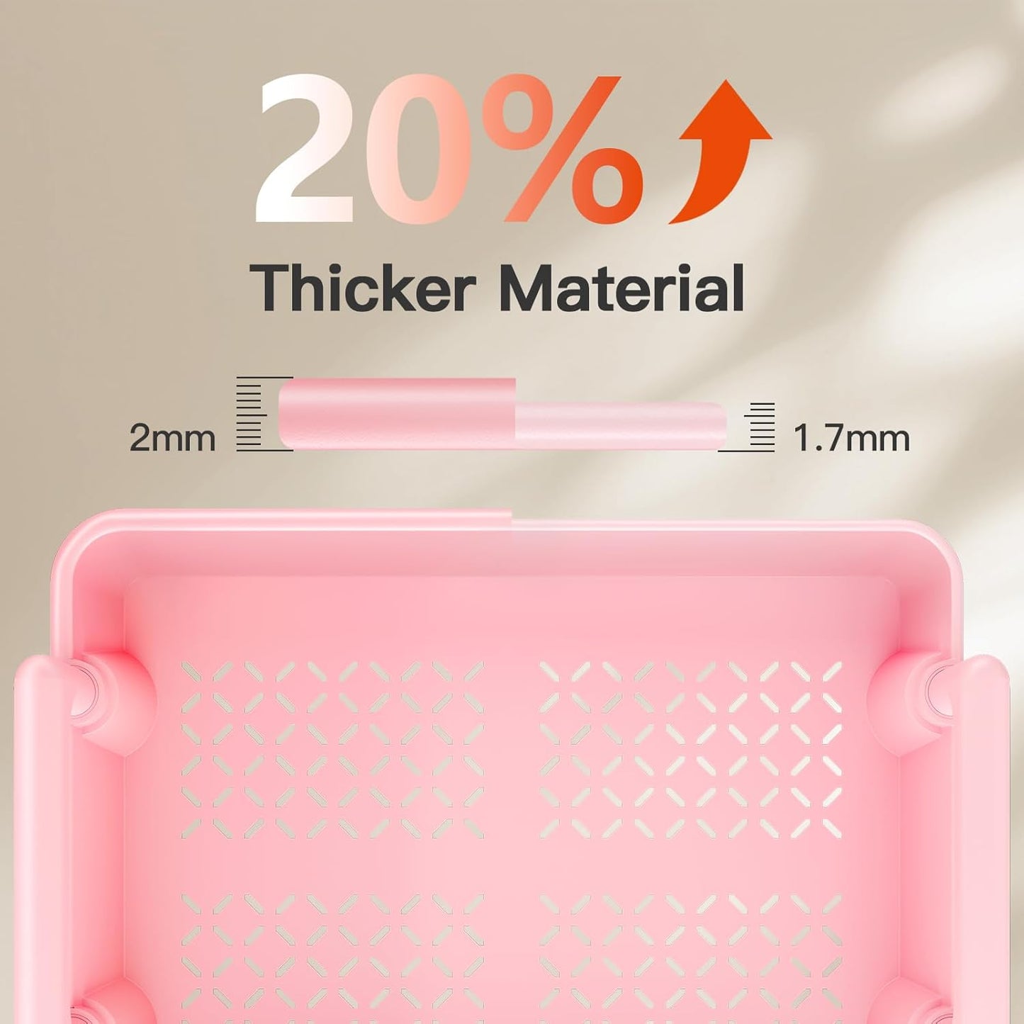 Pipishell 3 Tier Rolling Cart Organizer, Plastic Rolling Cart with Lockable Wheels & Reinforced Handle, Lightweight Utility Storage Cart for Nursery, Kitchen, Craft Room, Pink