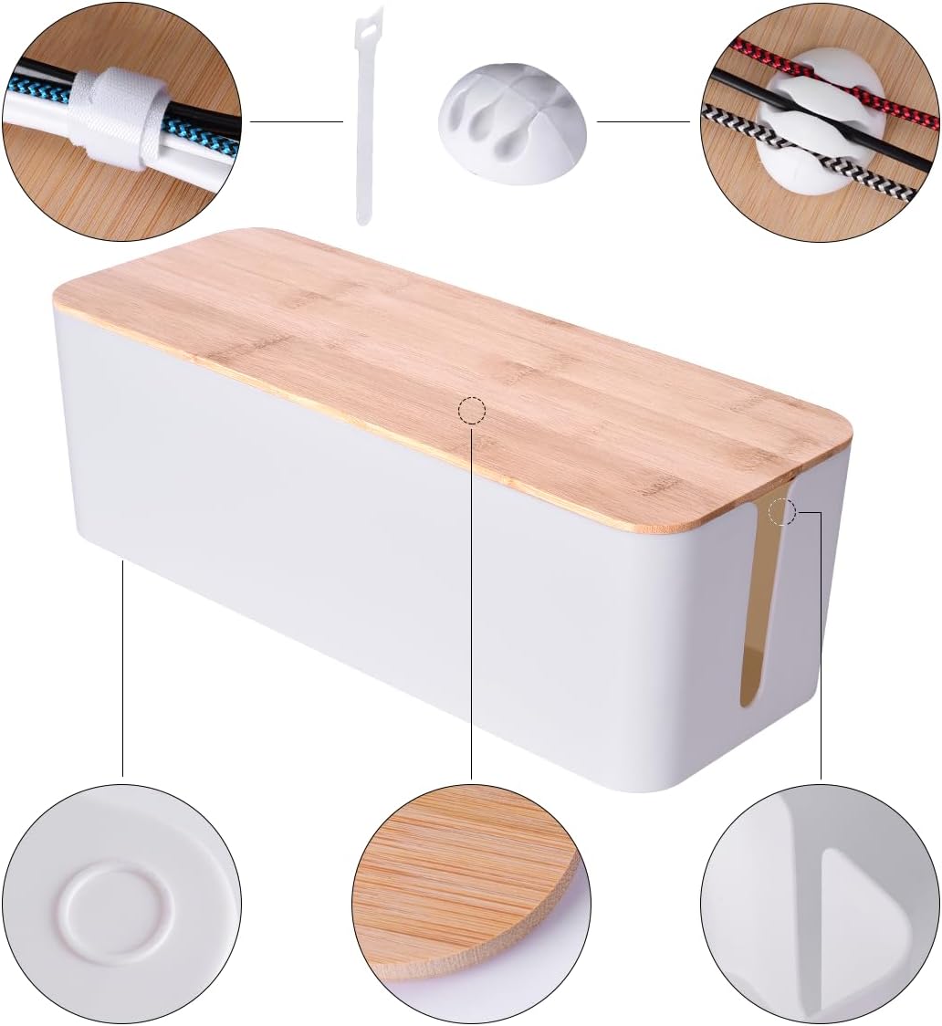 2Pack Cable Management Box,Wooden Style Cord Organizer Cord Hide Box