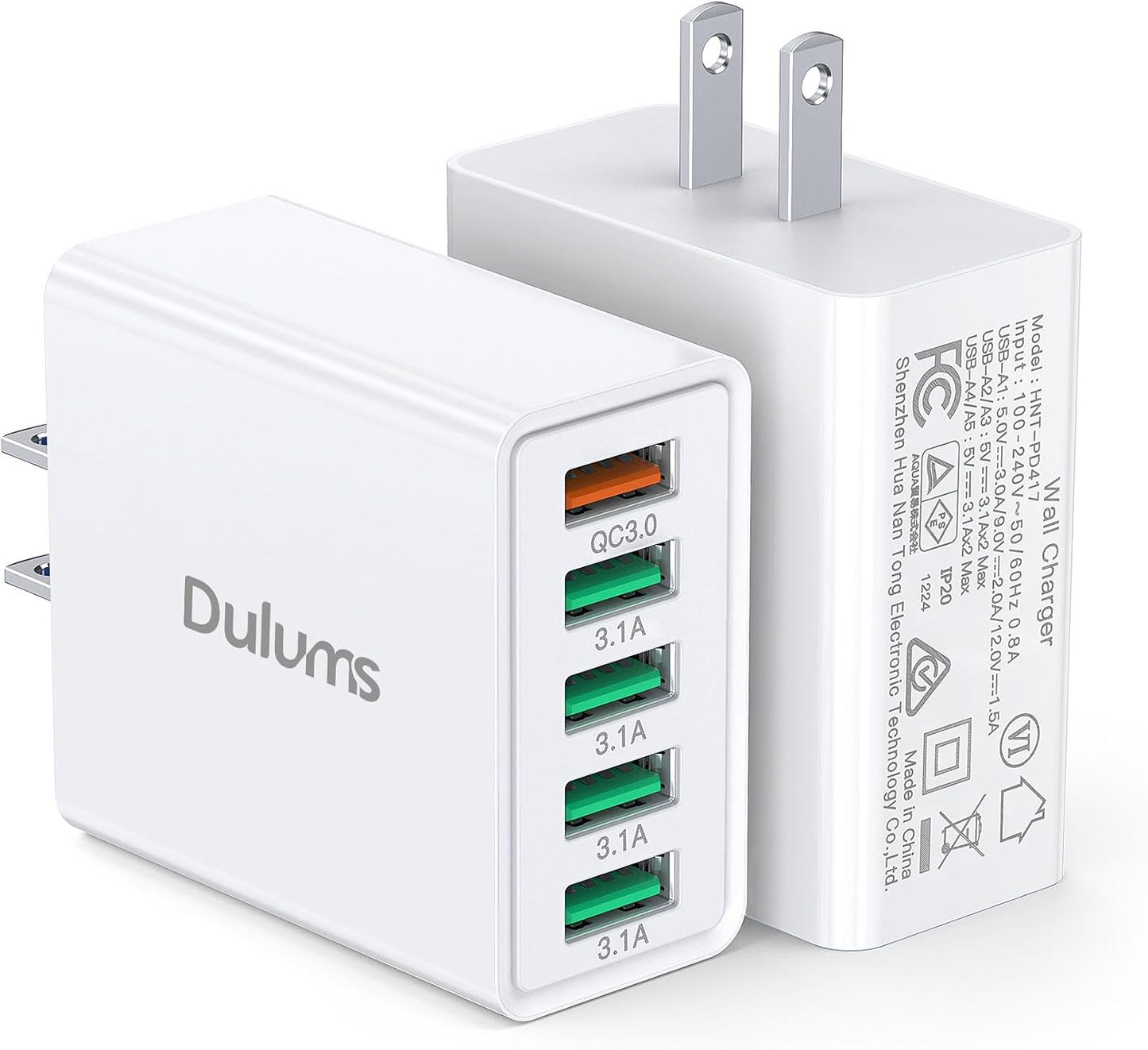 50W USB Wall Charger Block, 2Pack 5-Port Charger Fast Charging Block QC 3.0 Multiport Type C Box Brick Cube USB A Wall Plug for iPhone 16/15/14 Pro Max Plus, iPad,Galaxy, LG, Moto, Android Phones
