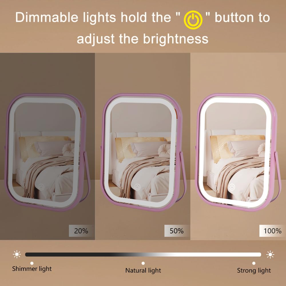 YEKKOPT Lighted Vanity Mirror, Rechargeable Travel Makeup Mirror with Lights, 8''x6'' Desk Mirror with Lights,Make up Mirror with Lighting for Makeup Desk ＆ Dressing Room