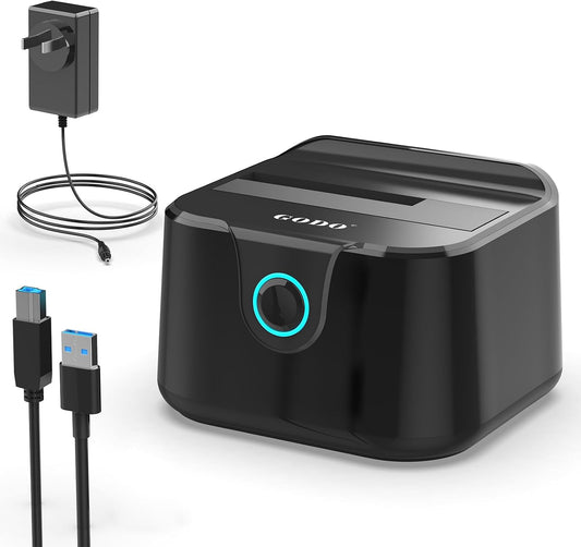 GODO Hard Drive Docking Station for 2.5/3.5" SATA HDD SSD, USB 3.0, 20TB