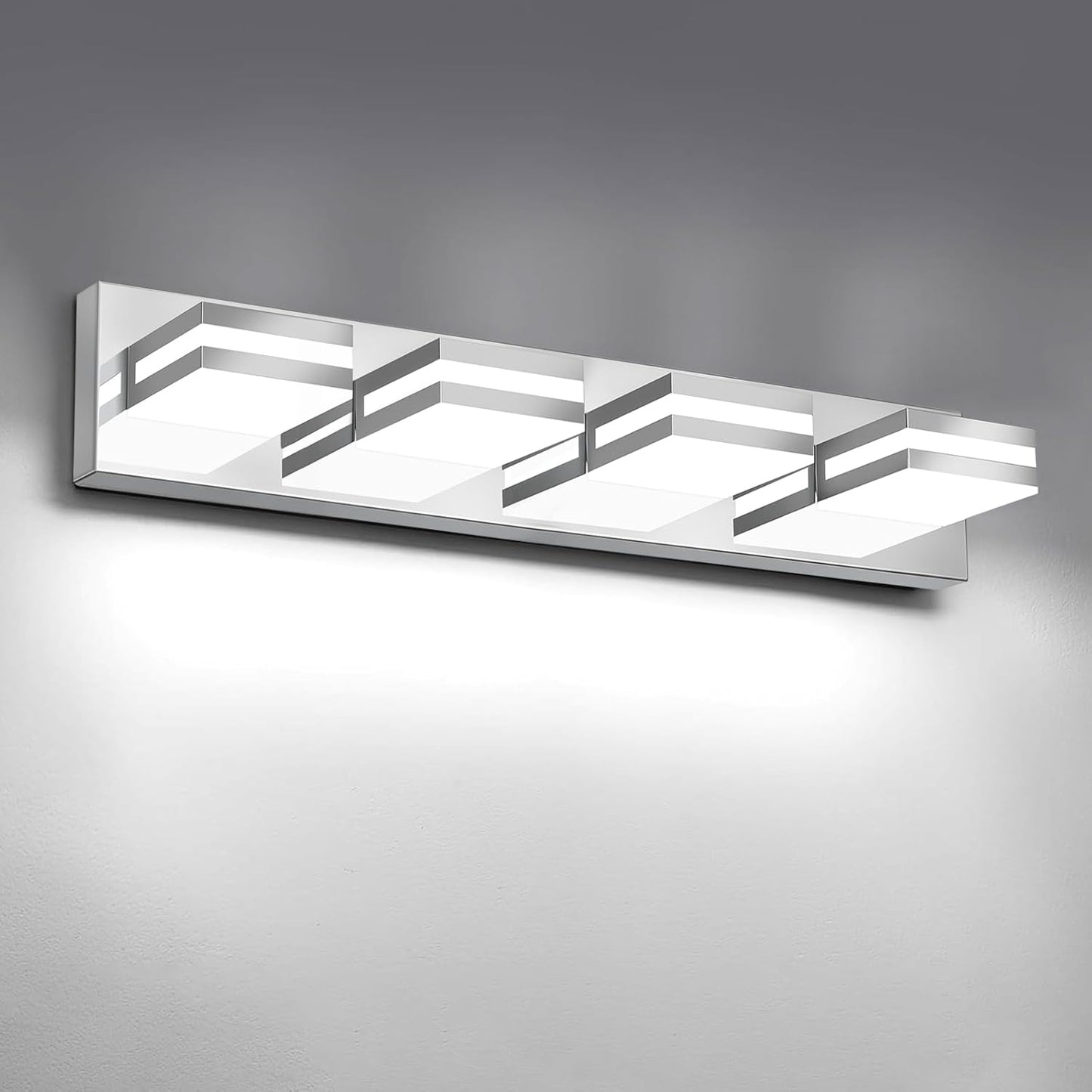 IZORRO LED Modern Bathroom Lights Fixtures(4-Light,Dimmable,360°Rotate),Chrome Acrylic Wall Lighting,Vanity Lights for Bathroom Over Mirror - 6000k 24In （No Assembly Required）