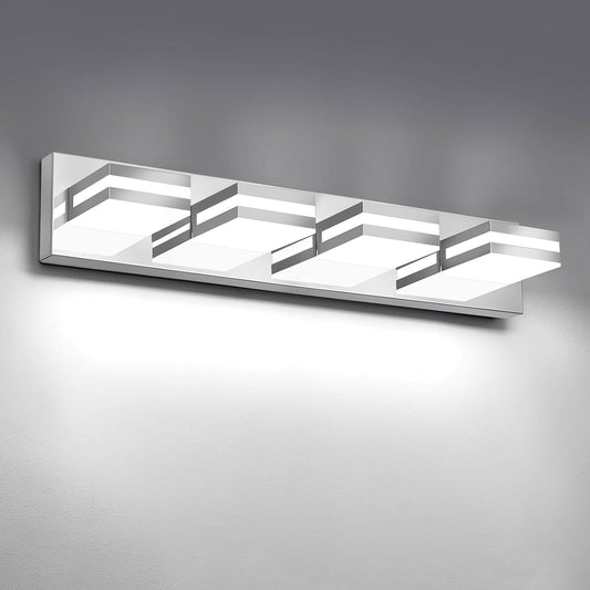 IZORRO LED Modern Bathroom Lights Fixtures(4-Light,Dimmable,360°Rotate),Chrome Acrylic Wall Lighting,Vanity Lights for Bathroom Over Mirror - 6000k 24In （No Assembly Required）