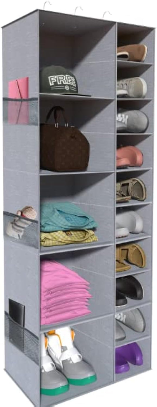 10+5 Section Hanging Shoe Organizer for Closet, Grey