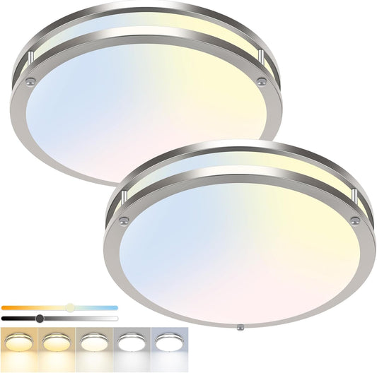 hepside 2 Pack Flush Mount Ceiling Light Fixture, Dimmable & 5Color Temperatures Ceiling Light Black, 13inch 24W 3000K 3500K 4000K 5000K 6500K Adjustable Ceiling Lamps for Bathroom Bedroom Hallway