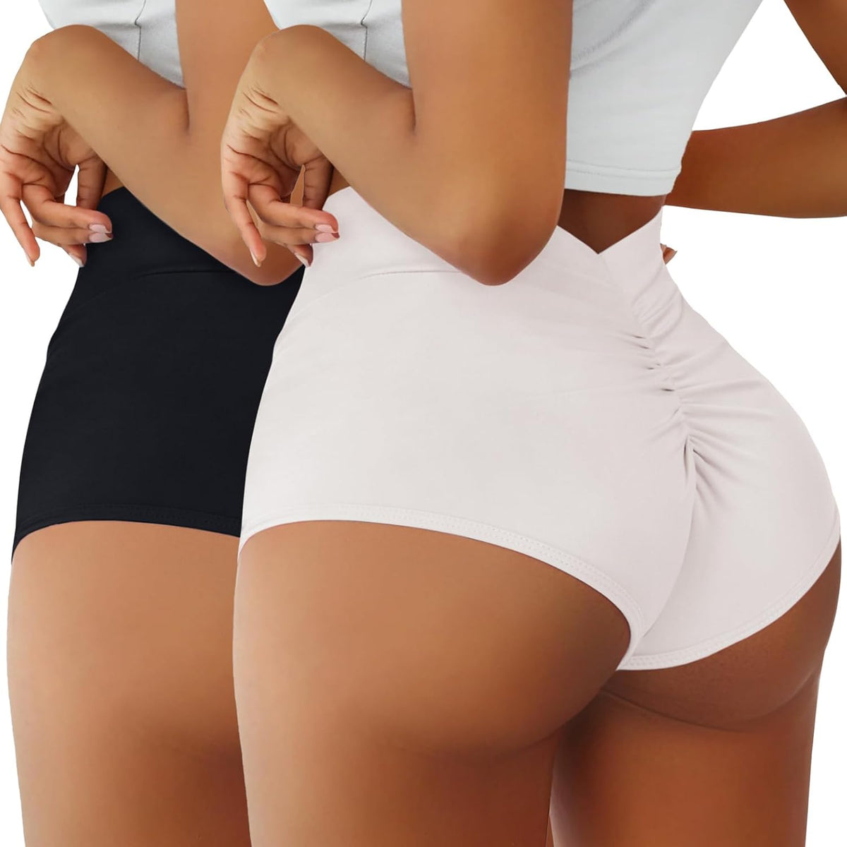 Boudaner Women's Booty Shorts-High Waist V Back Yoga Shorts