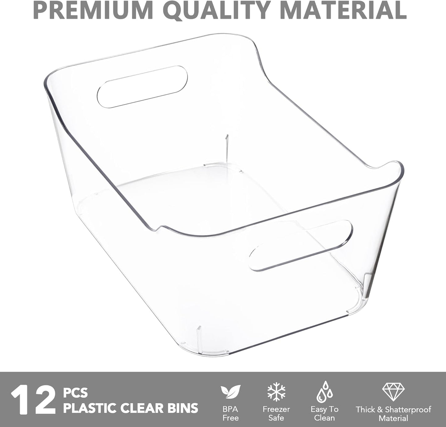 Tiawudi 12 Pack Plastic Storage Bins, Multi-Use Organizer Bins, Pantry Organizer, Clear Storage Containers for Home, Kitchen, Office, Cabinet, Shelf and Fridge Organization