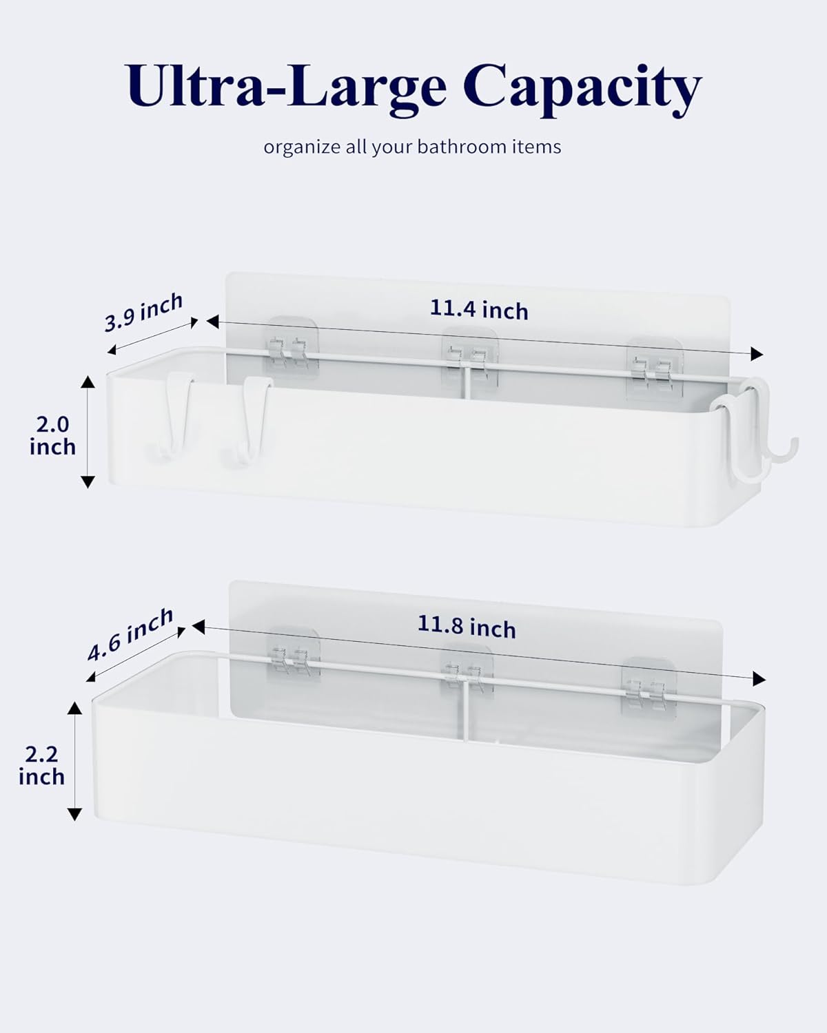 Kitsure Shower Caddy - 2 Pack Adhesive Shower Organizer, Rustproof Metal Shelves, No-Drill Bathroom Organizers and Storage, White, Large