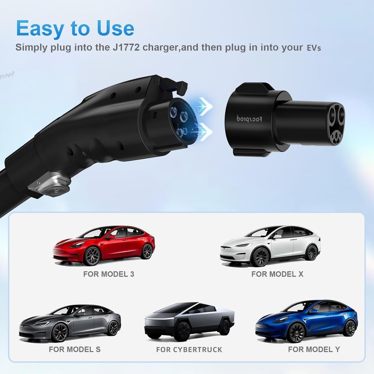 FOCSPROD J1772 to Tesla Charger Adapter, Max 80A 250V Fast Charging J1772 to NACS Adapter for Tesla Model 3/Y/X/S/Cybertruck Charging Adapter, Compatible with J1772 EV Charge to Tesla Adapter -UL 2252