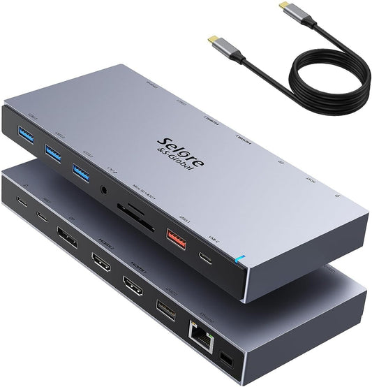 Selore USB C Docking Station 3 Monitors Laptop Hub Dual 4K HDMI +DP
