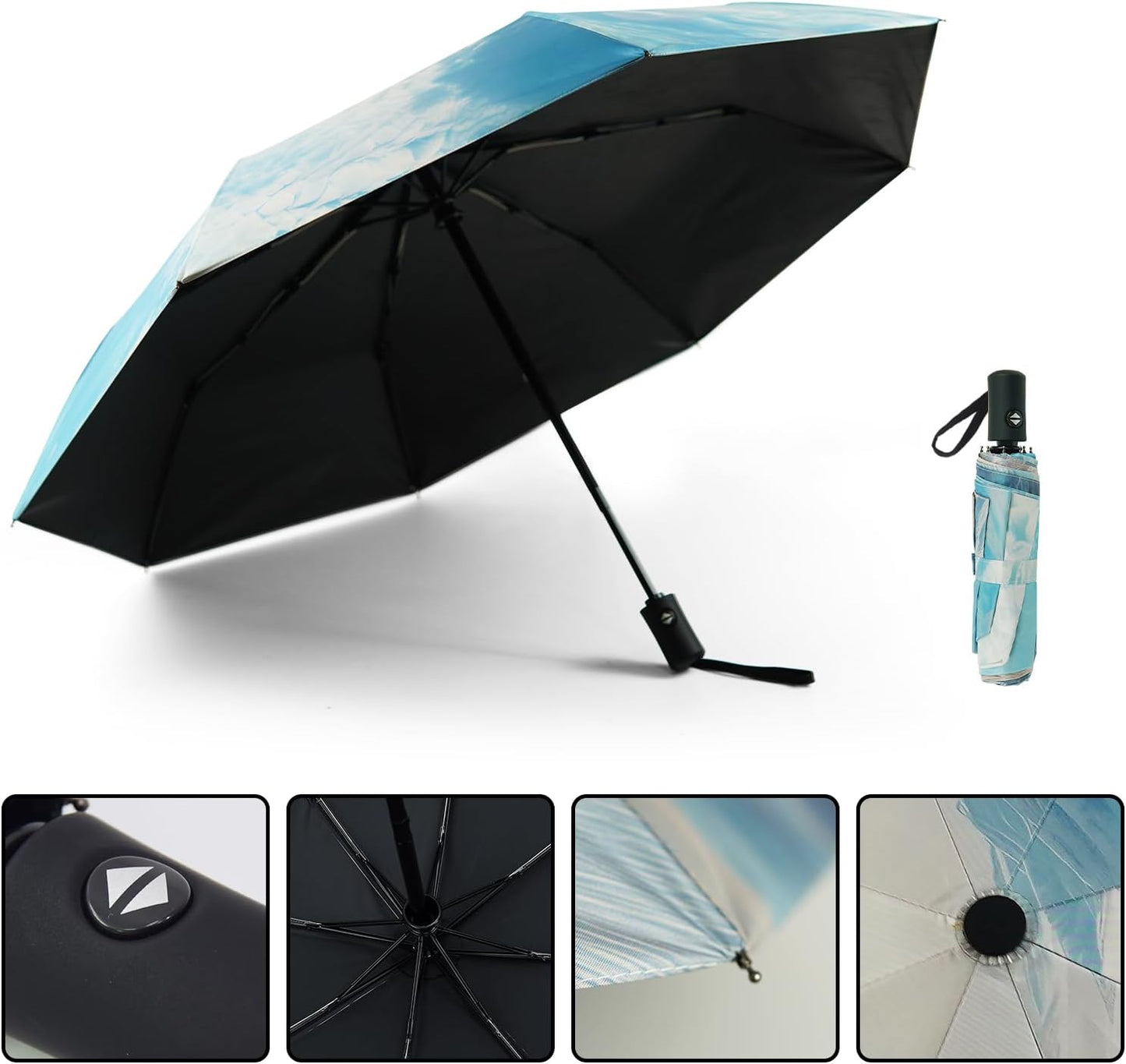 SY COMPACT Travel Umbrella - Windproof Automatic Compact Umbrella for Rain, Lightest 8-Rib, Small, Strong & Portable, Durable Grip, Fits Backpack & Car, Factory Direct (UV Available)