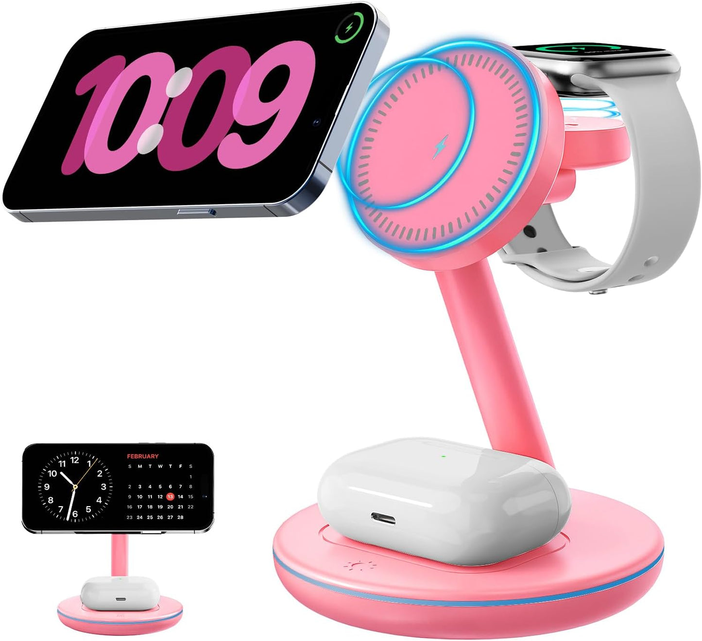 QWOSE 2026 Traveling 3 in 1 Charging Station for Apple iPhone AirPods Watch | with Mag-Safe Wireless Charger Stand for iPhone 17 16 15 14 13 12 Series AirPods iWatch Series - Gifts for Wife & Husband