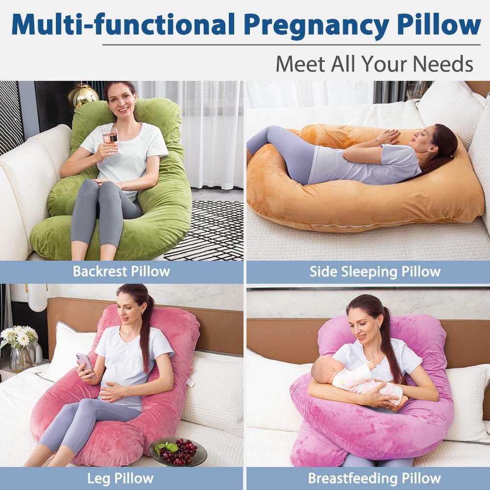 60 Inch Pregnancy Pillow for Sleeping, Extra Large U Shaped Body Pillow, Maternity Pillow for Pregnant Women (Green)