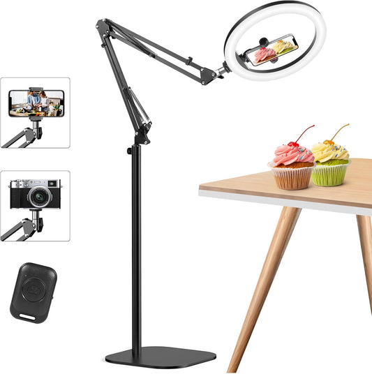12" Overhead Phone Mount with Ring Light, 360° Circle Light - CRI >95 & Adjustable 72" Height, Phone Ring Light for Photography,Live Streaming, Cooking and Content Creation