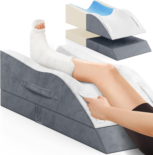 Leg Elevation Pillows, Wedge Pillow for After Surgery, Memory Foam Leg Support Adjustable, Comfort Care for Back Knee Hip Ankles Pain, Knee Pillow for Sleeping Blood Circulation Dark Grey & White