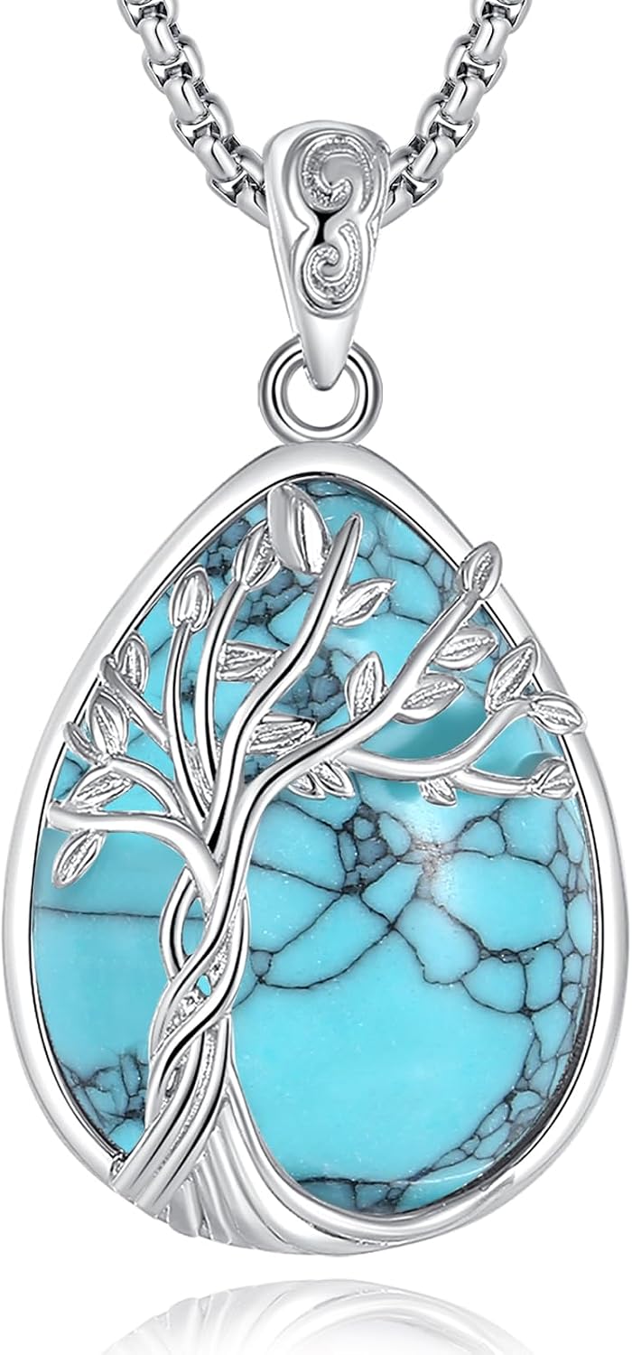 EUDORA Moonstone Turquoise Necklace for Women S925 Sterling Silver, Angel Tears Water Droplets Pendant Grandma Necklace Jewelry for Women Gifts for Mother in Law Mothers Day Gifts for Mom, 20"