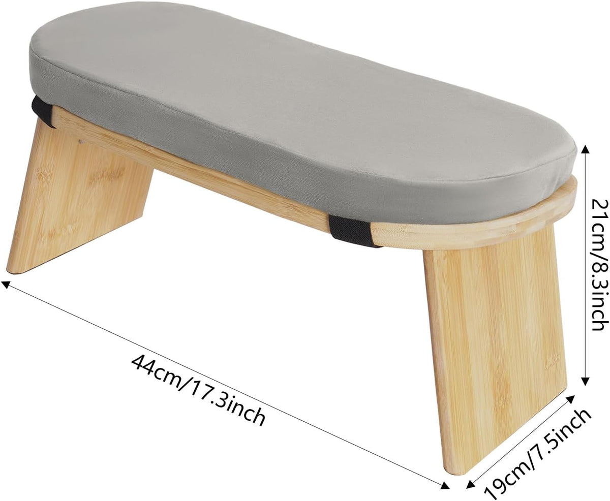 Meditation Prayer Bench, Portable Foldable & 5° Ergonomic Tilt Kneeling Meditation Yoga Stool with Cushion & Carry Bag for Home/Studio/Gym, Bamboo & Velvet Kneeling Stools (Grey)