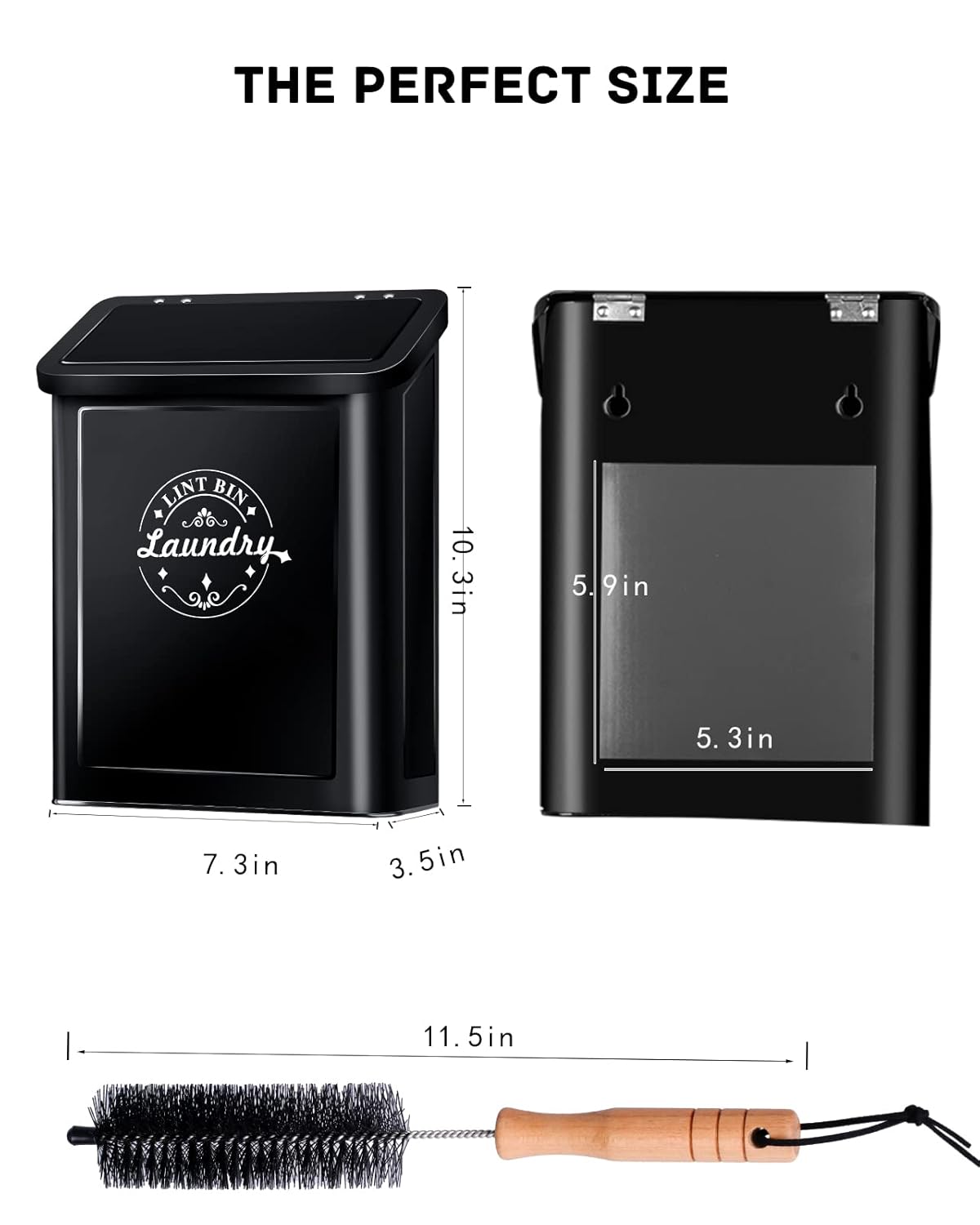 SACREDAY Magnetic Lint Bin for Laundry Room Organization and Storage with Brush, Wall-Mounted Laundry Dryer Lint Bin for Laundry Room Decor, Space-Saving Laundry Trash Can (Black)