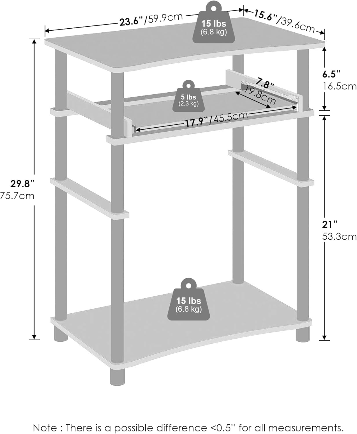 Furinno Home Desk, 23.6" Wide Gaming Desk with Keyboard Tray, Computer Desk, Office Writing Desk for Home Office, Bedroom, Black