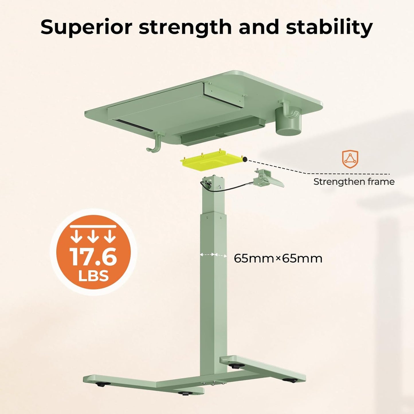 Mobile Standing Desk with Drawer, 28" Rolling Desk with Cup Holder and Hooks, Portable Laptop Workstation on Wheels, Height Adjustable Cart with Storage for Home Office, Sage Green