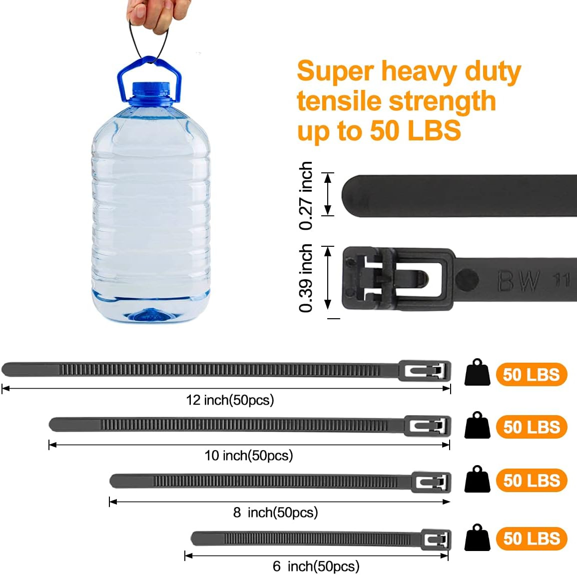 100 Pack Reusable Zip Ties 12 Inch Heavy Duty UV Resistant Cable Ties Black | Reusable Trigger Release / Heavy Duty Nylon / UV Weatherproof / Non-Slip Self-Locking / Smooth Round Ending No Hurt