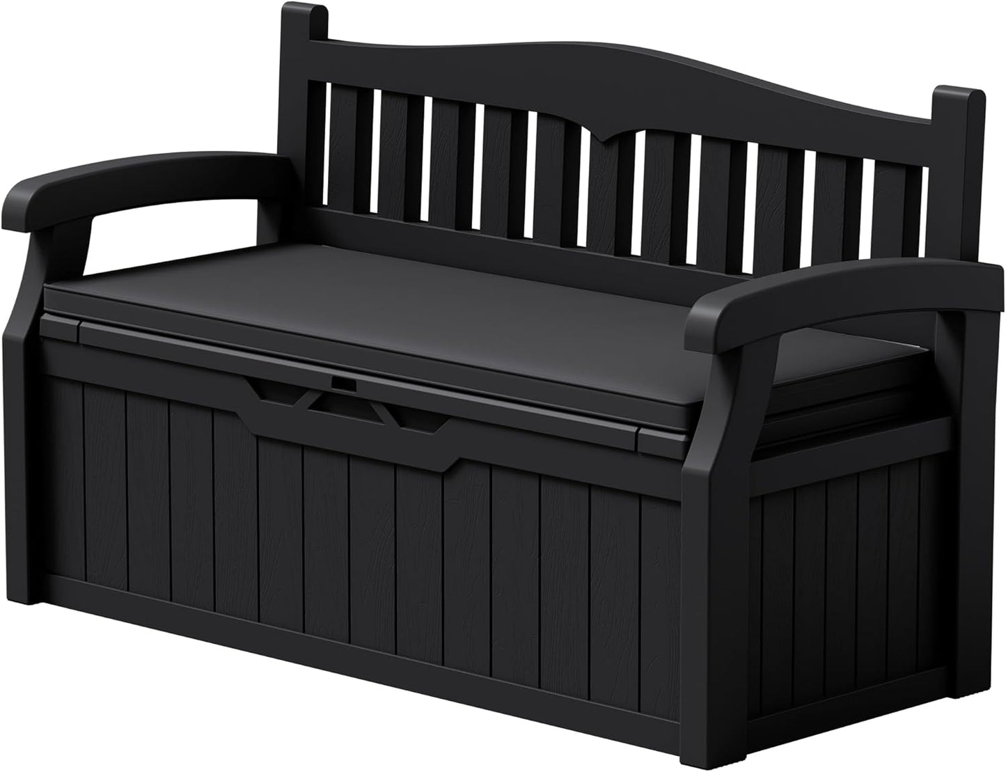 Devoko 80 Gallon Storage Bench Deck Box Lockable for Patio Furniture, Garden Decor and Outdoor Seating for Cushions, Garden Tools and Pool Supplies (Black)