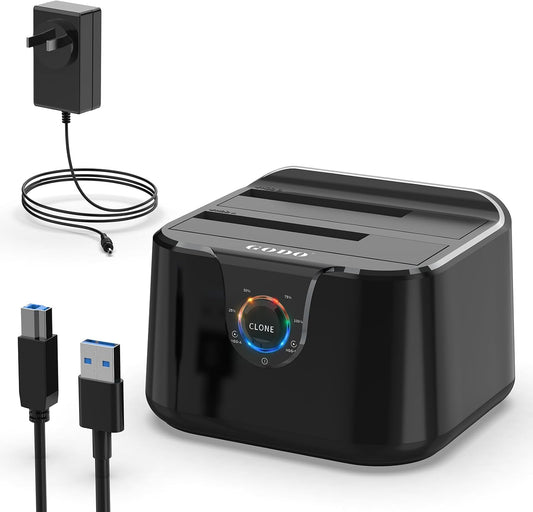GODO 2.5/3.5" SATA Dual-Bay Hard Drive Dock, USB 3.0, Offline Clone, 20TBx2