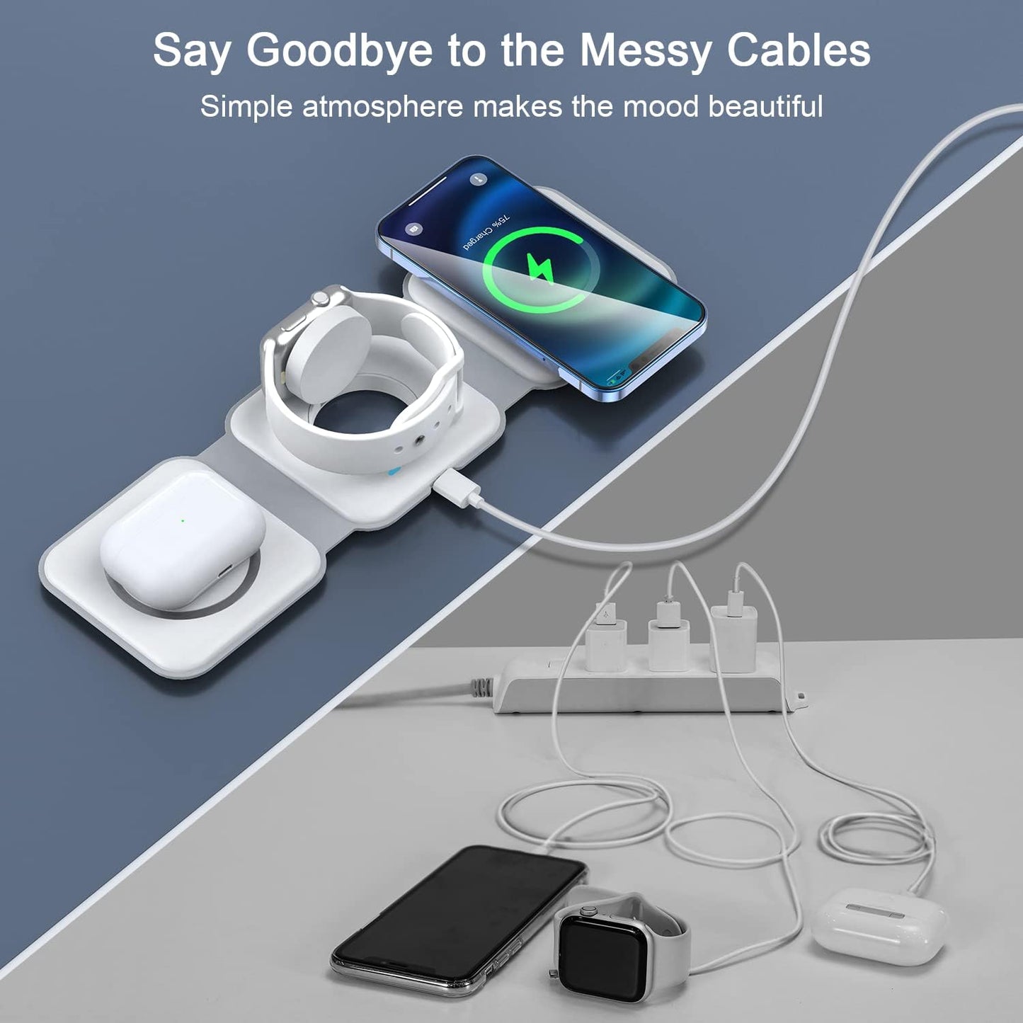 Wireless Charger 3 in 1,RTOPS Magnetic Traval Wireless Charging Station Multiple Devices,GaN 3 in 1 Charging Station,Compatible iphone17/16/15/14/13/Pro/Max,iWatch,AirPods4/3/2/Pro(Adapter Includes)