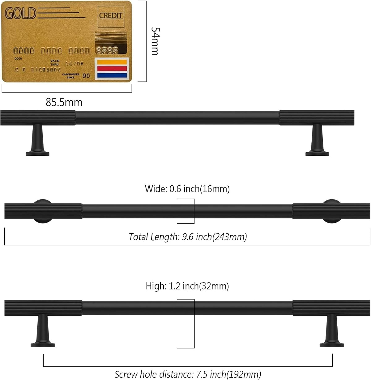 Amerdeco 10 Pack Matte Black Cabinet Pulls 7.5 Inch(192MM) Hole Centers Kitchen Cabinet Handles Hardware Kitchen Handles for Cabinets Cupboard Handles Drawer Pulls ZH0071