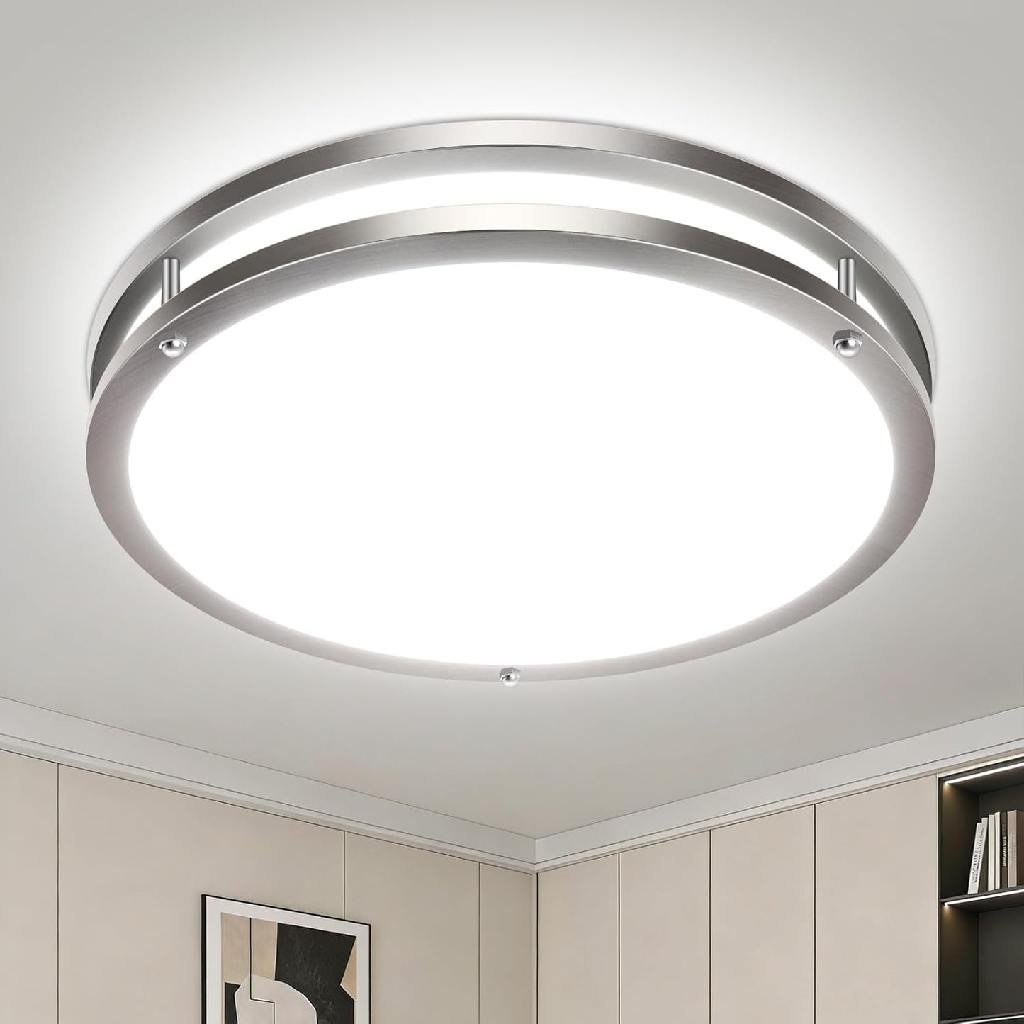 libtit 13-Inch Flush Mount Ceiling Lights, Dimmable 3000K-6500K Adjustable LED Ceiling Light, 24W Round Slim Light Fixture, Brushed Nickel for Kitchen, Bedroom, Bathroom, Hallway-ETL Listed