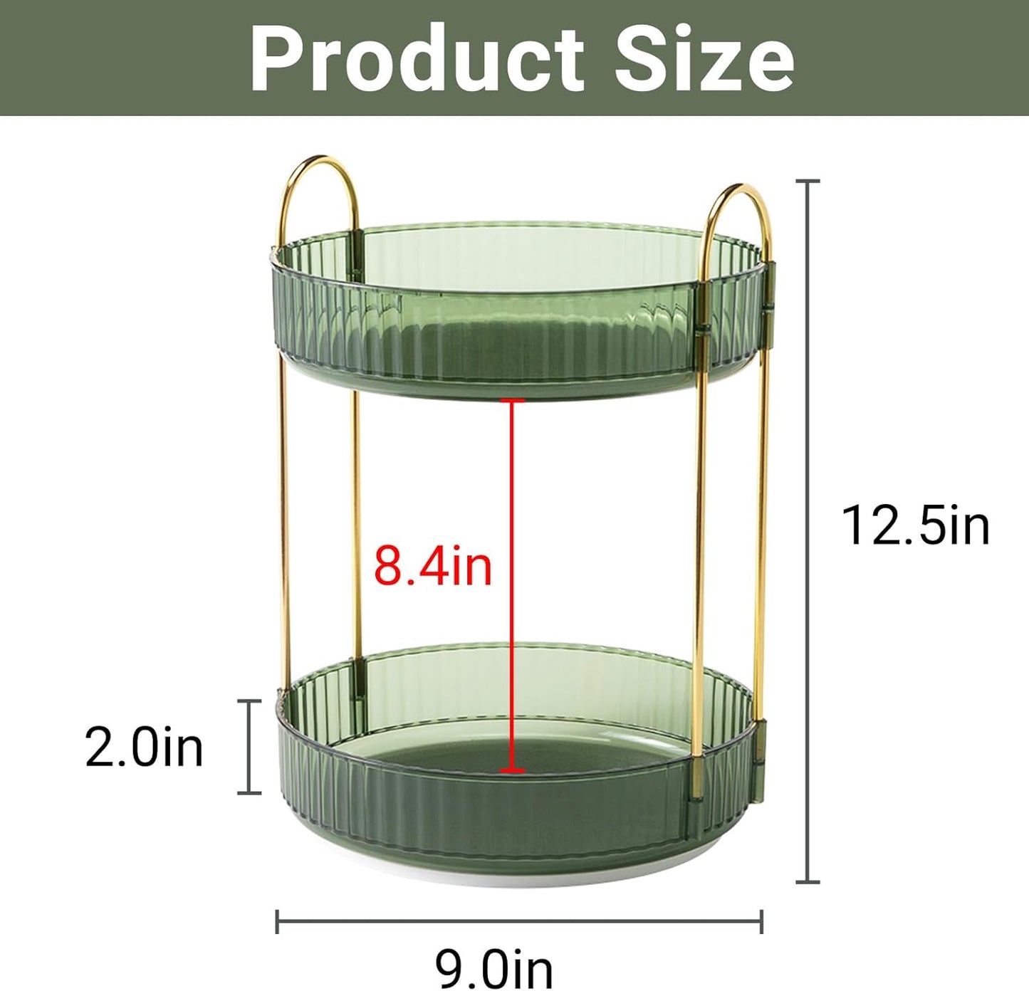 Asayuee 360 Rotating Makeup Organizer for Vanity,2 Tier Large Capacity Skincare Organizers,Bathroom Counter Organizer, Spinning Perfume Organizer & Vanity Organizer (Green-2 Tier)