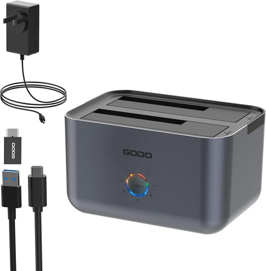 GODO 2.5/3.5" SATA Dual-Bay Hard Drive Dock, USB-C, Offline Clone, 20TB x 2