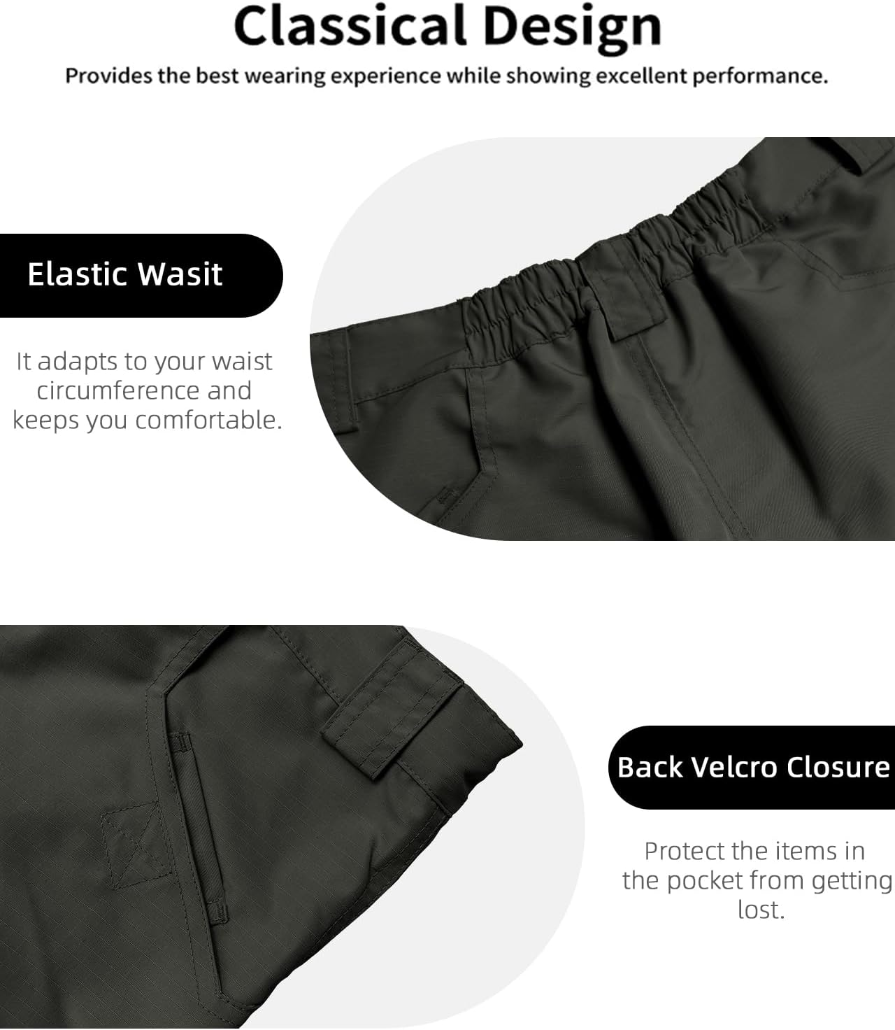 whox Mens Hiking Cargo Shorts Casual Tactical Waterproof Shorts for Work Golf Fishing with 6 Pockets(No Belt)