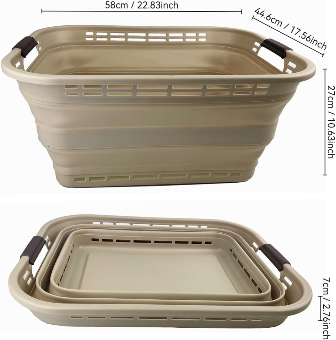SAMMART 42L (11 Gallons) Collapsible Plastic Laundry Basket - Foldable Pop Up Storage Container/Organizer - Portable Washing Tub - Space Saving Hamper/Basket [BPA Free] (Apricot/Brown)