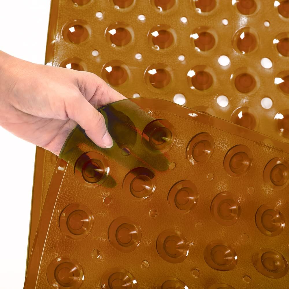 Bathtub and Shower Mats, Extra Long Non-Slip Bath Tub Mat 39 x 16 Inch, Machine Washable Bathmat with Suction Cups & Drain Holes for Bathroom Floor, Clear Brown
