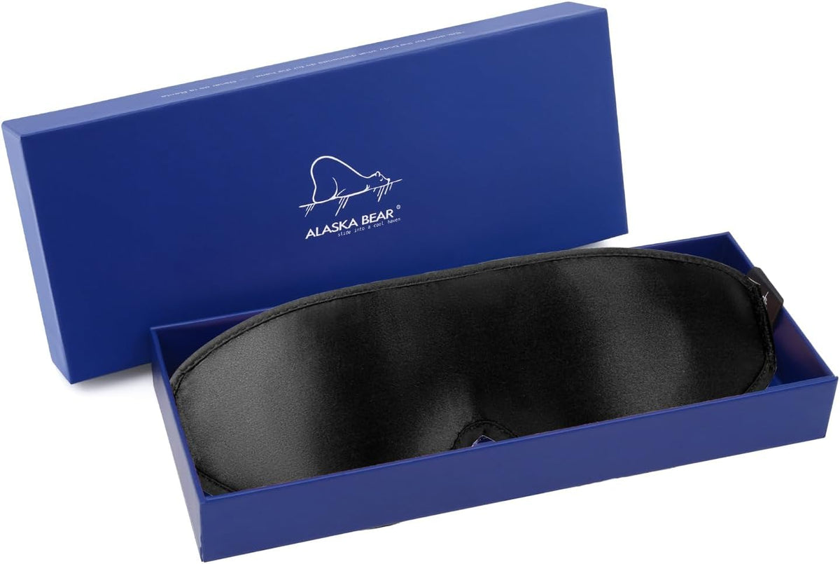 ALASKA BEAR Luxurious Silk Eye Mask with Deep Contour Molded Cups for Beauty Sleep & Lashes Extensions, 3D Zero Pressure Sleeping Eye Cover with Easy-to-Adjust Strap