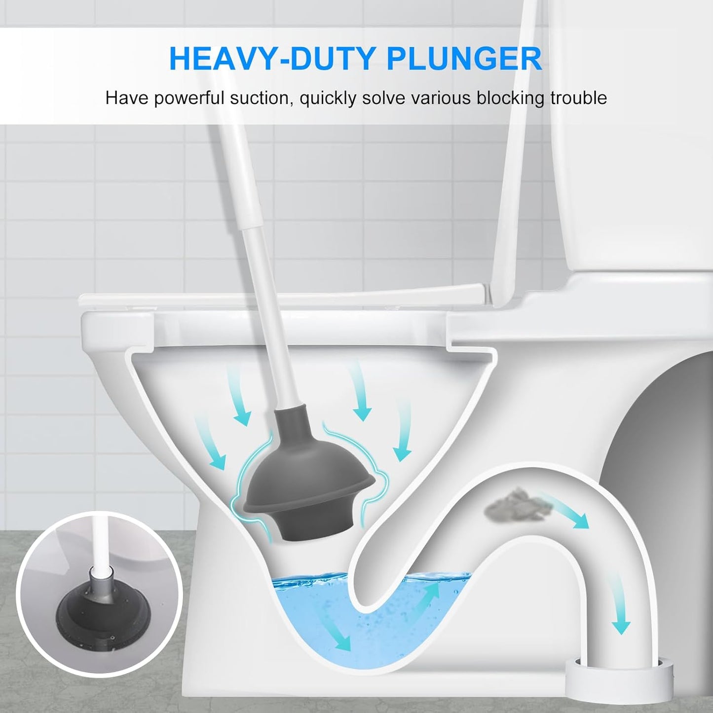 SetSail Toilet Brush and Plunger Set, Semi-HiddenToilet Plungers for Bathroom Heavy Duty Toilet Bowl Brush and Holder Hidden Toilet Plunger and Brush Set for Deeply Cleaning - White