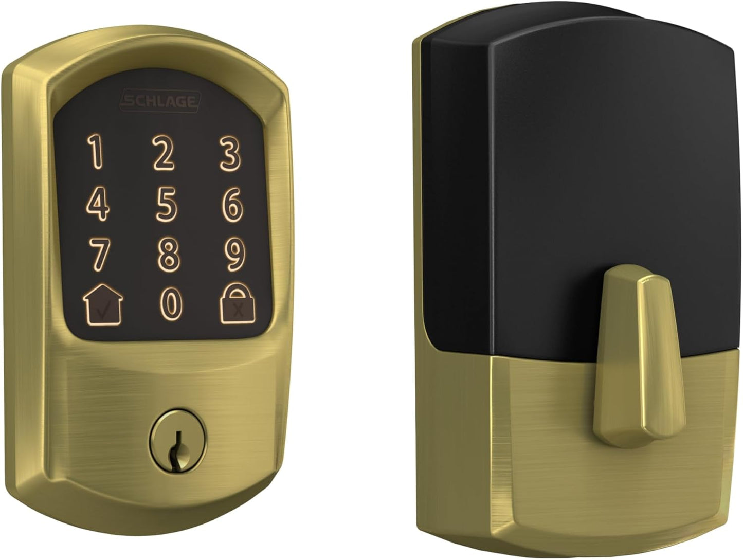 Schlage Encode Smart Wi-Fi Deadbolt Lock with Touchscreen Keypad, Keyless Front Door Entry, App Control, Alexa, Google Home and Airbnb Compatible, Satin Brass, BE489WB GRW 608