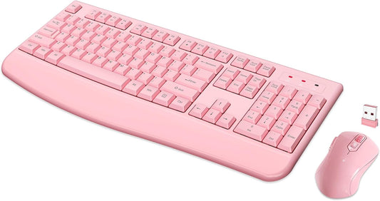 QUASIO Wireless Keyboard Mouse Combo, Windows & Mac Compatible (Pink)