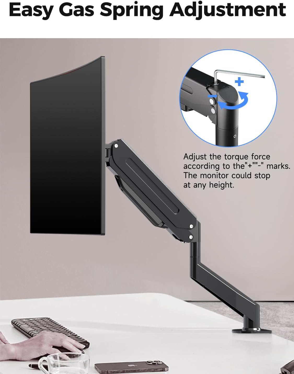 Suptek Single Monitor Mount,Adjustable Gas Spring Monitor Arm Desk Mount Stand Fits 17 20 22 23 24 26 27 32 33 35 36 inch,Holds up to 25 lbs, Black(MD9)
